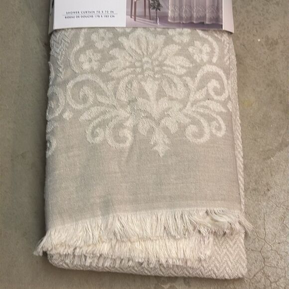 Common Thread shower curtain Farmhouse Texture 100%cotton Medallion Border NWT - Picture 2 of 8